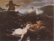 Arnold Bocklin Playing in the Waves painting